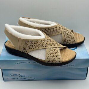 Comfort Wave Womens Claudia Sand Tan Espadrille Strap Sandals Laser Cut 7.5 WW